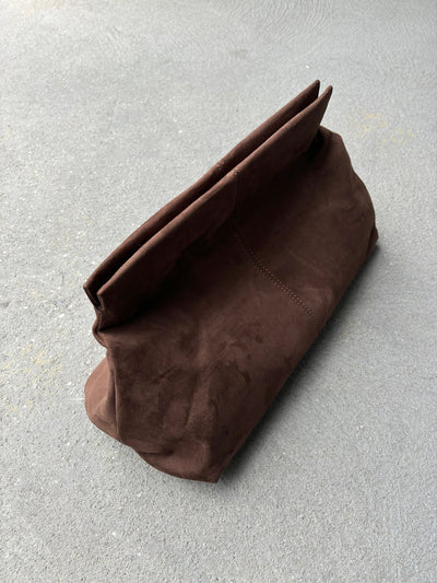 ADDISON FAUX SUEDE SLOUCH CLUTCH - CHOCOLATE