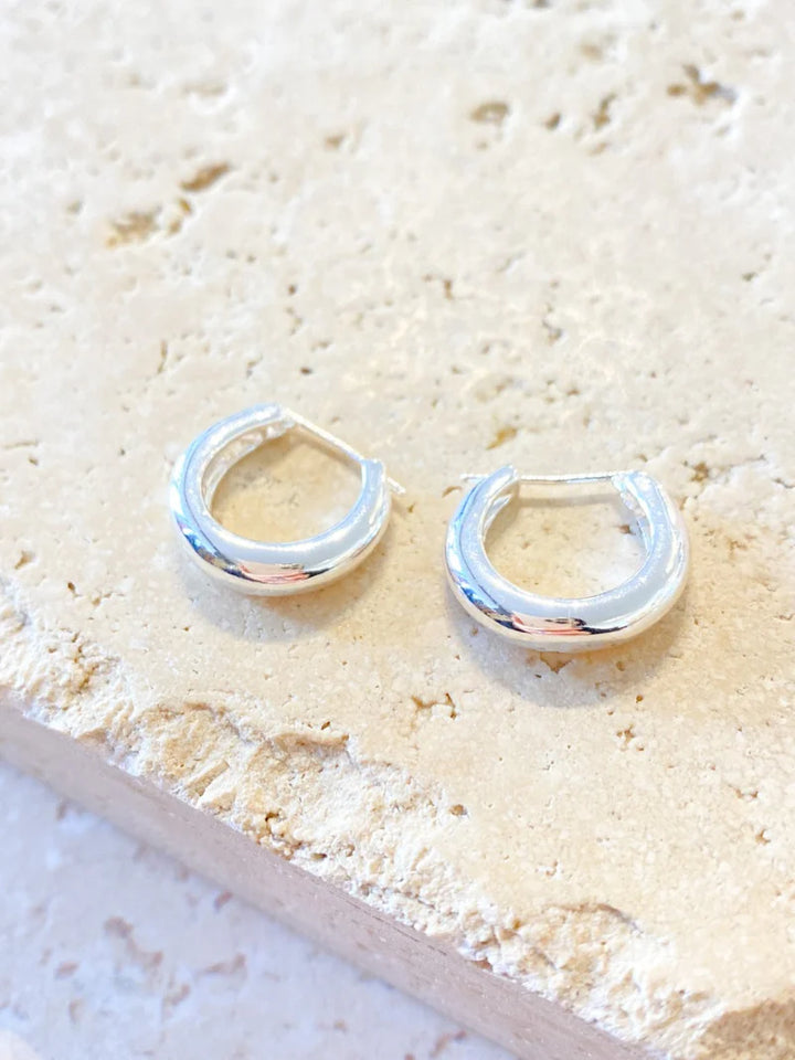 GRETA STERLING SILVER PLATED HUGGIE EARRINGS - SILVER