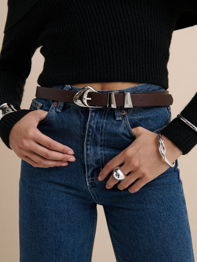 PEBBLE DOME BUCKLE BELT - CHOCOLATE
