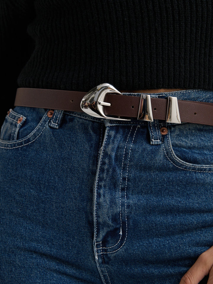 PEBBLE DOME BUCKLE BELT - CHOCOLATE
