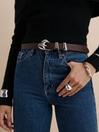 PEBBLE DOME BUCKLE BELT - CHOCOLATE