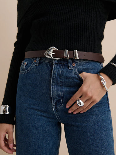 PEBBLE DOME BUCKLE BELT - CHOCOLATE