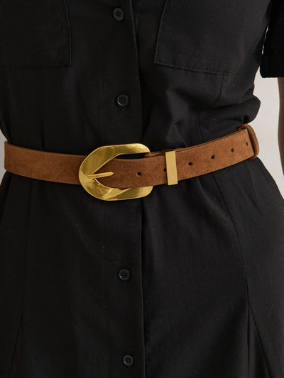 GENUINE SUEDE BUCKLE BELT - TAN