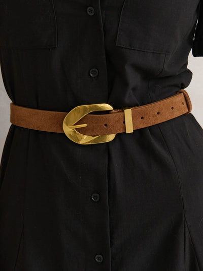 GENUINE SUEDE BUCKLE BELT - TAN