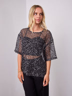 TIA OVERSIZED SEQUIN TOP - BLACK