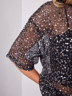 TIA OVERSIZED SEQUIN TOP - BLACK