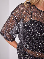 TIA OVERSIZED SEQUIN TOP - BLACK