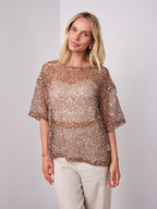TIA OVERSIZED SEQUIN TOP - COCOA