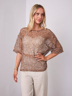 TIA OVERSIZED SEQUIN TOP - COCOA