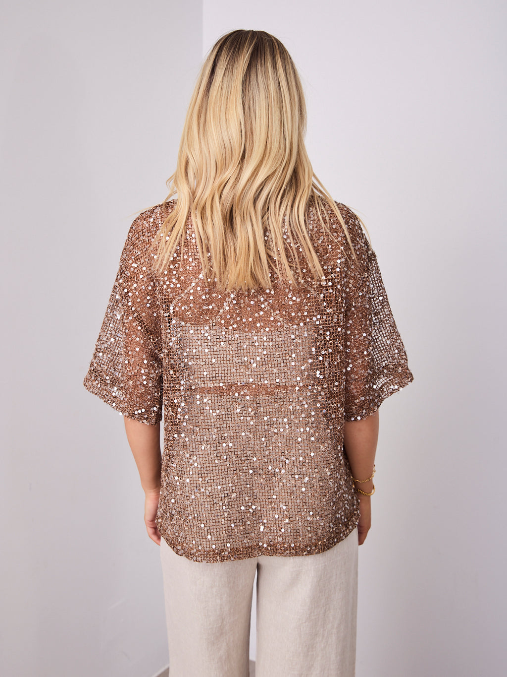 TIA OVERSIZED SEQUIN TOP - COCOA