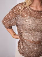 TIA OVERSIZED SEQUIN TOP - COCOA