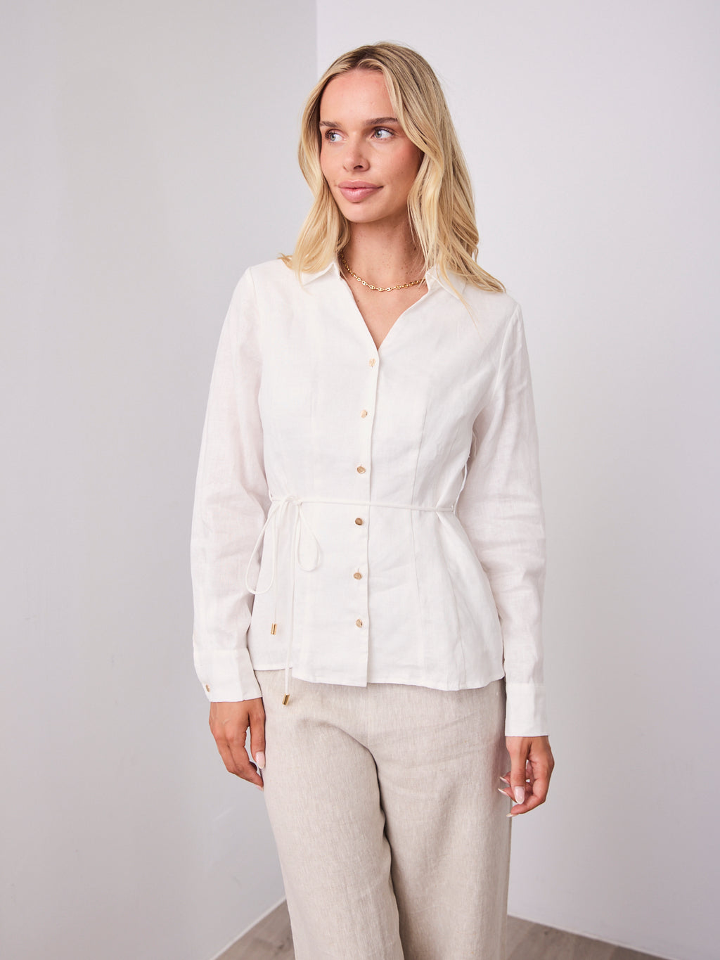 BRIDGETT LINEN SHIRT - WHITE