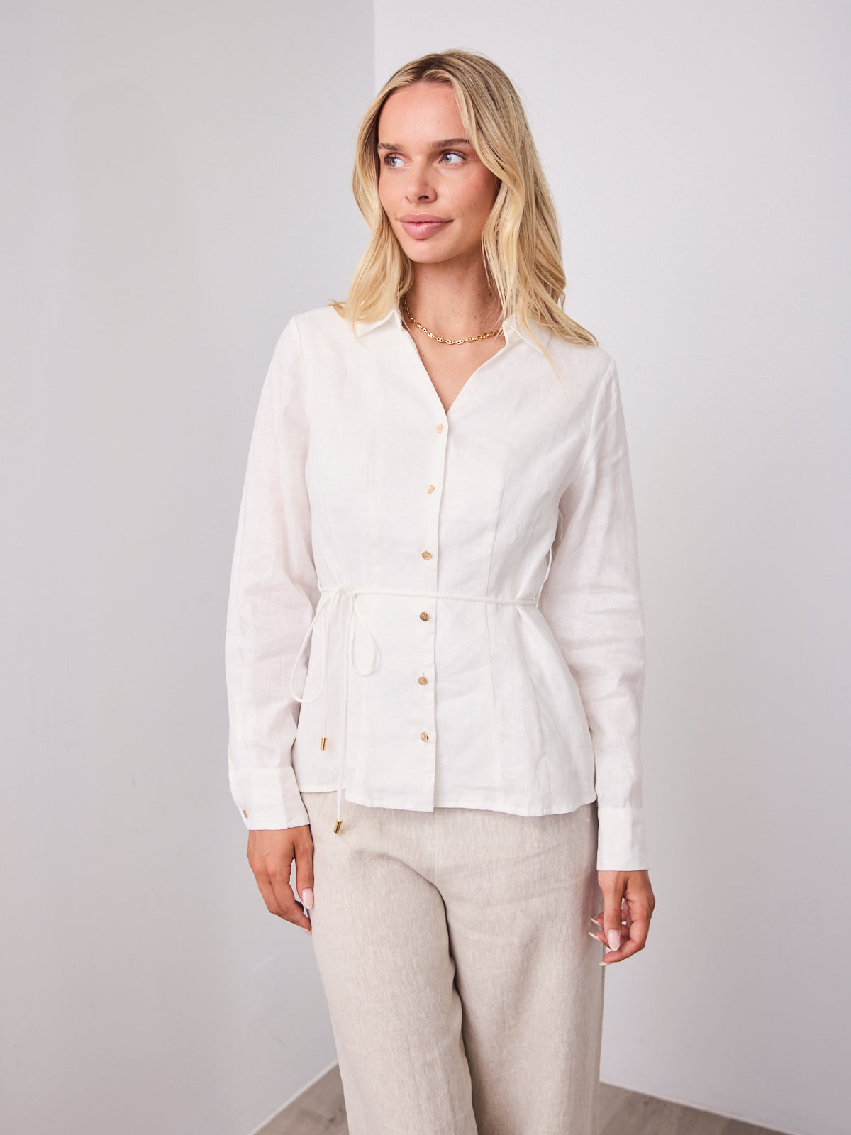BRIDGETT LINEN SHIRT - WHITE