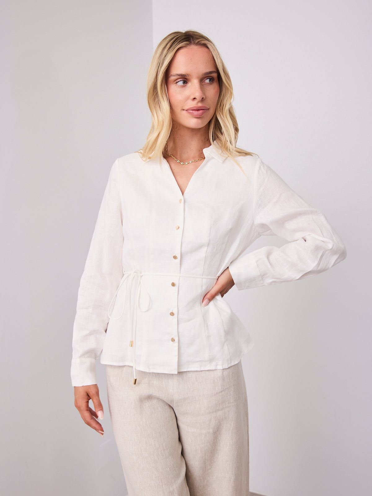 BRIDGETT LINEN SHIRT - WHITE