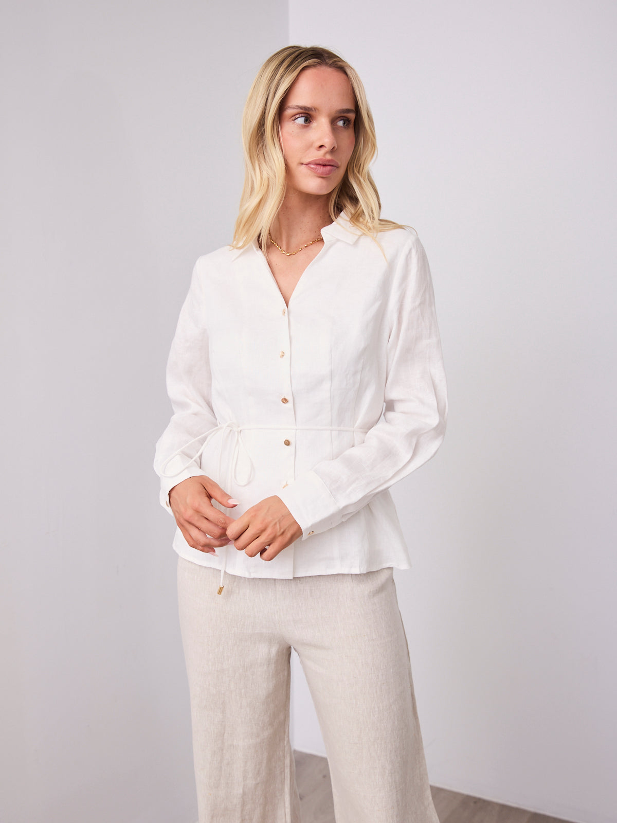BRIDGETT LINEN SHIRT - WHITE