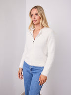 DOMINIQUE ZIP FLUFFY KNIT - WHITE