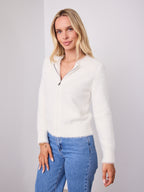 DOMINIQUE ZIP FLUFFY KNIT - WHITE