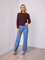 DOMINIQUE ZIP FLUFFY KNIT - CHOCOLATE