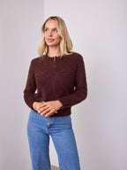 DOMINIQUE ZIP FLUFFY KNIT - CHOCOLATE