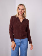DOMINIQUE ZIP FLUFFY KNIT - CHOCOLATE