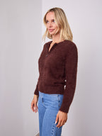 DOMINIQUE ZIP FLUFFY KNIT - CHOCOLATE