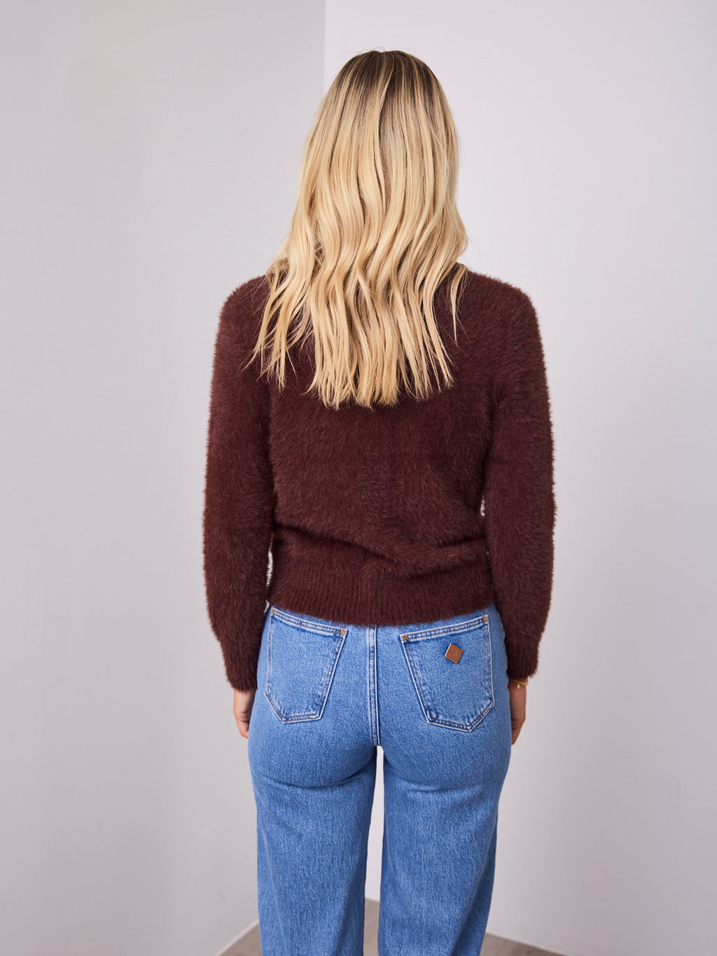 DOMINIQUE ZIP FLUFFY KNIT - CHOCOLATE