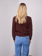 DOMINIQUE ZIP FLUFFY KNIT - CHOCOLATE