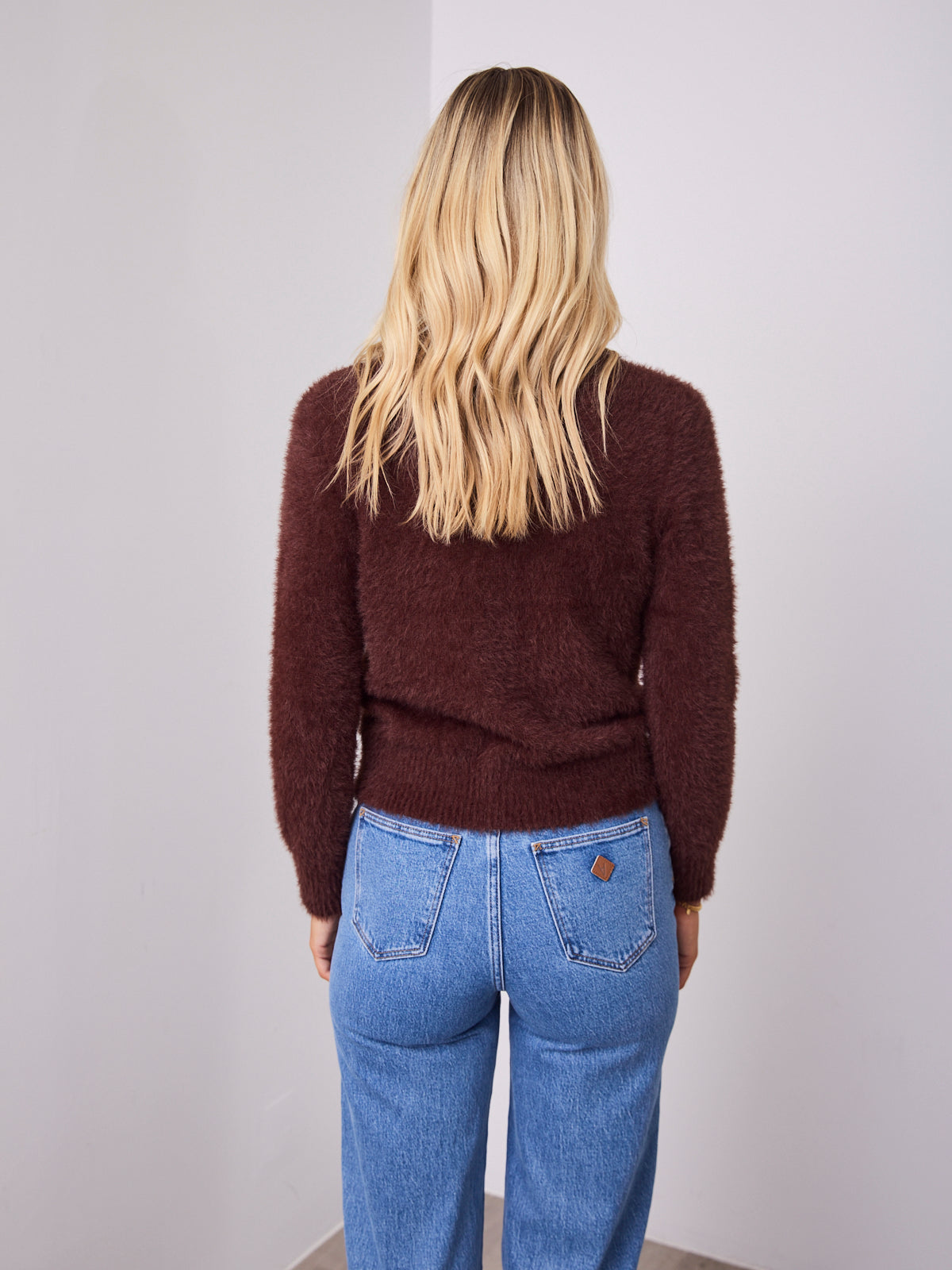 DOMINIQUE ZIP FLUFFY KNIT - CHOCOLATE