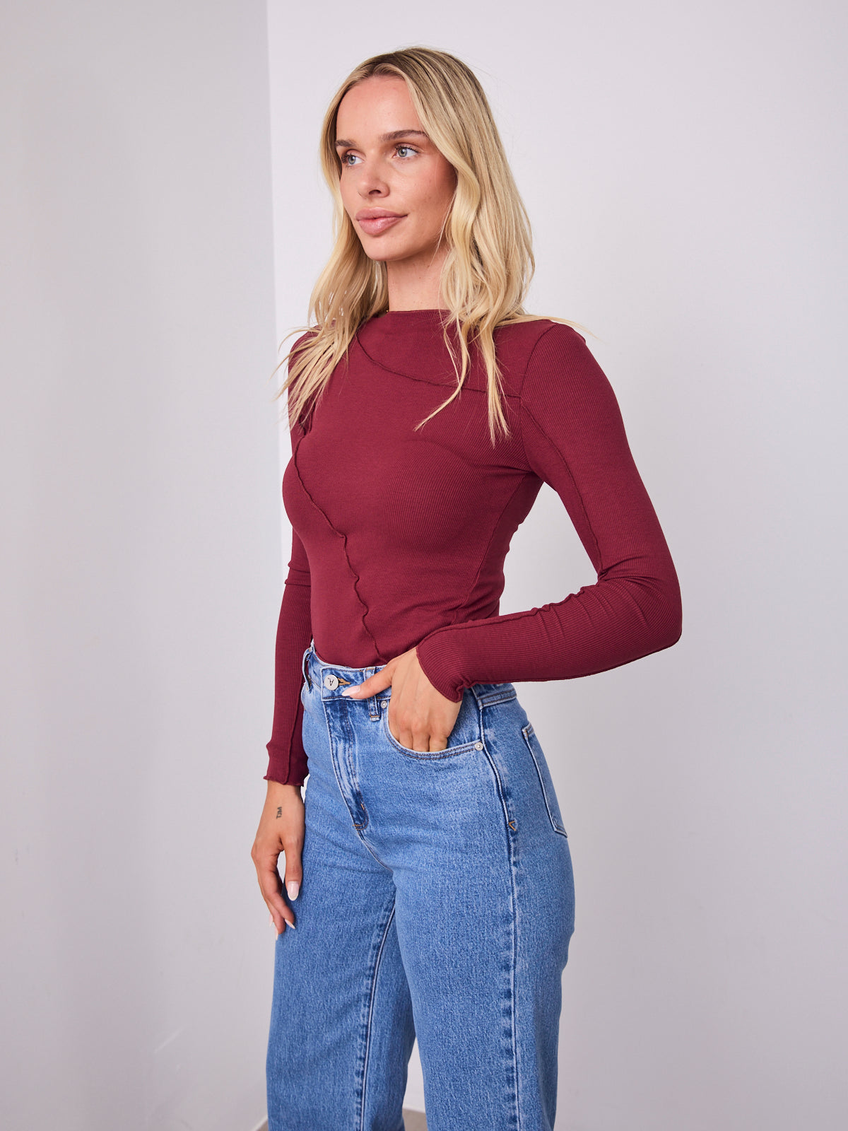 TORI LONG SLEEVE TOP - WINE