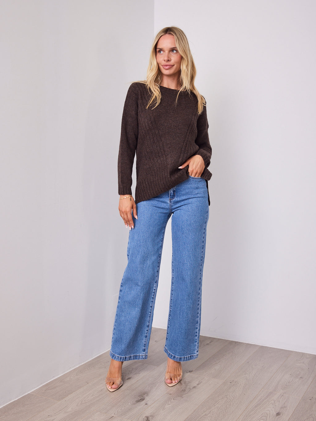 ALESSIA SLOUCH WOOL BLEND KNIT - CHOCOLATE
