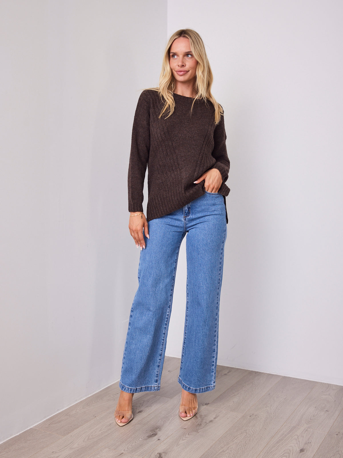 ALESSIA SLOUCH WOOL BLEND KNIT - CHOCOLATE