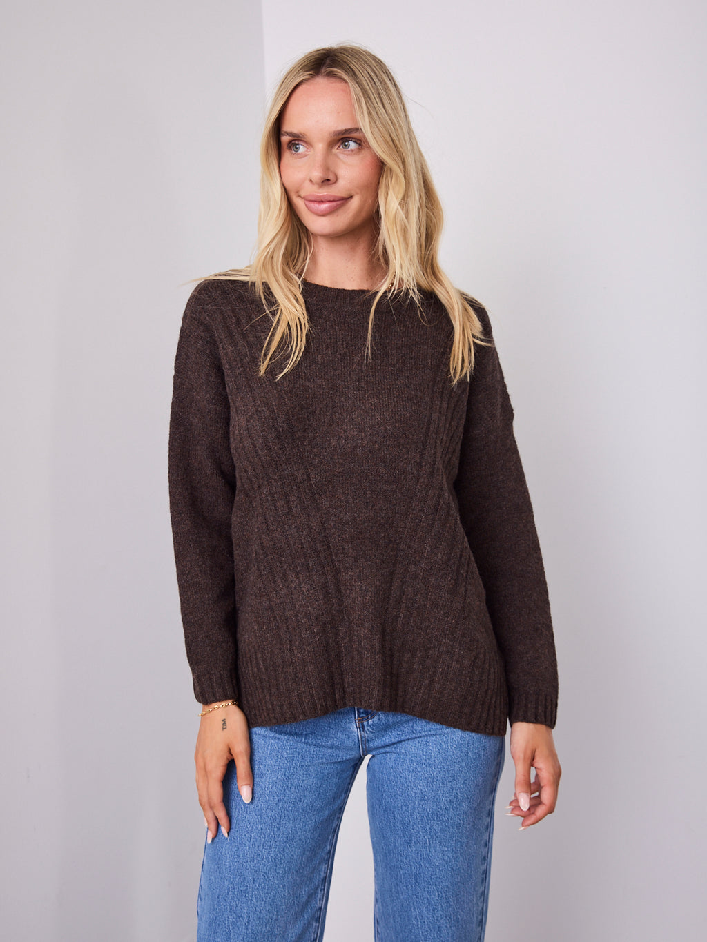 ALESSIA SLOUCH WOOL BLEND KNIT - CHOCOLATE