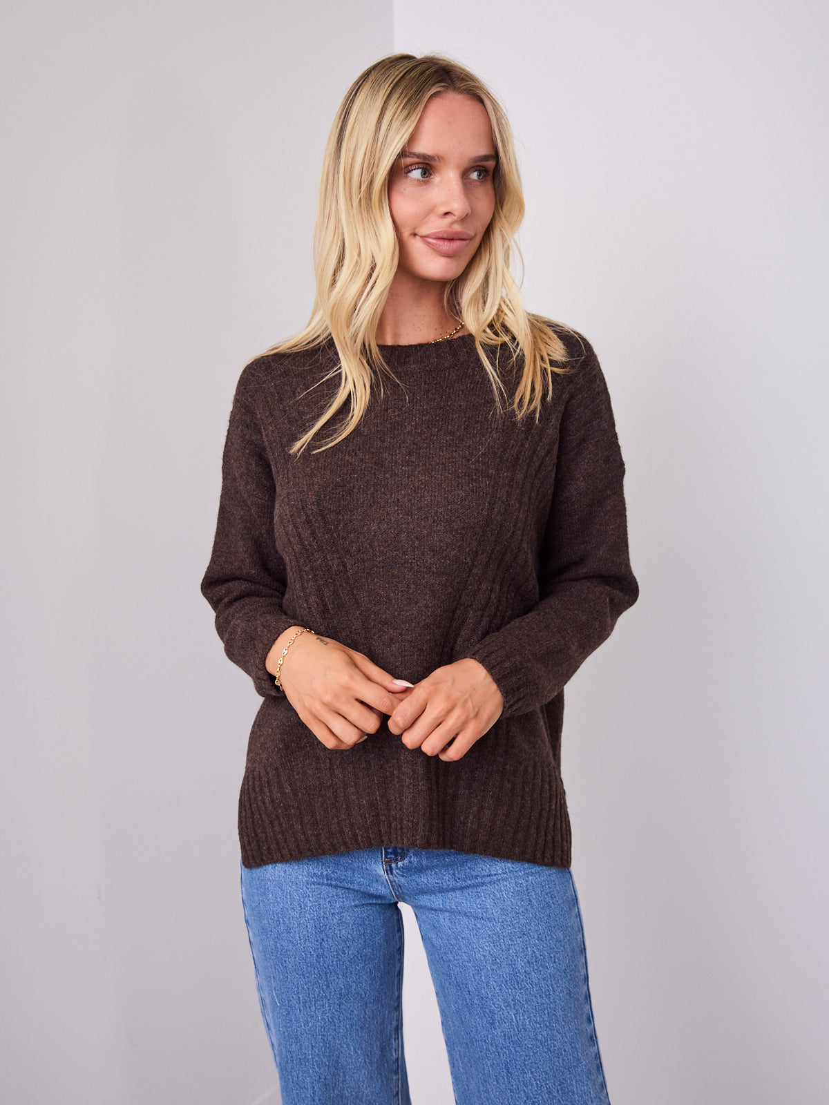 ALESSIA SLOUCH WOOL BLEND KNIT - CHOCOLATE