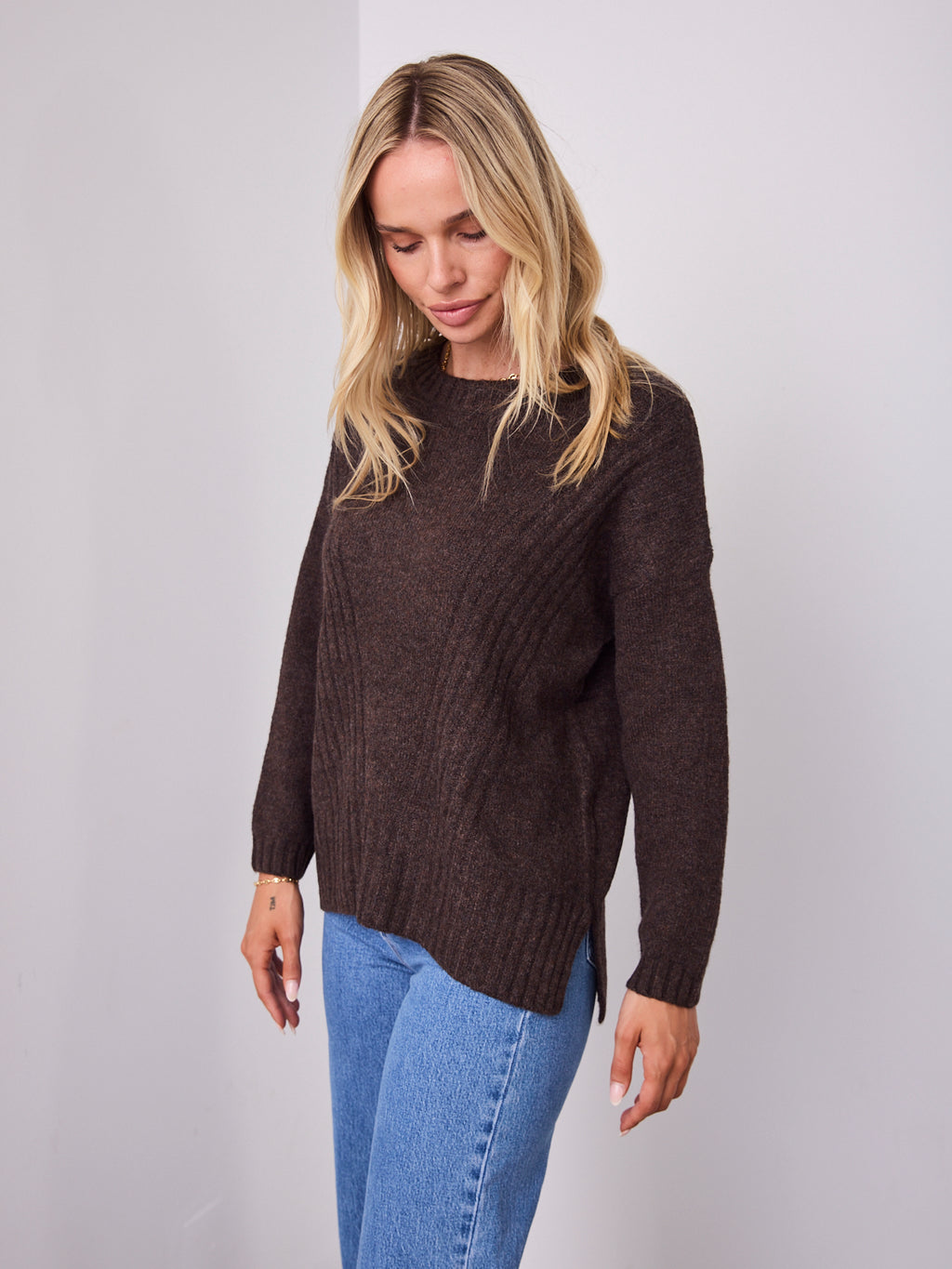ALESSIA SLOUCH WOOL BLEND KNIT - CHOCOLATE