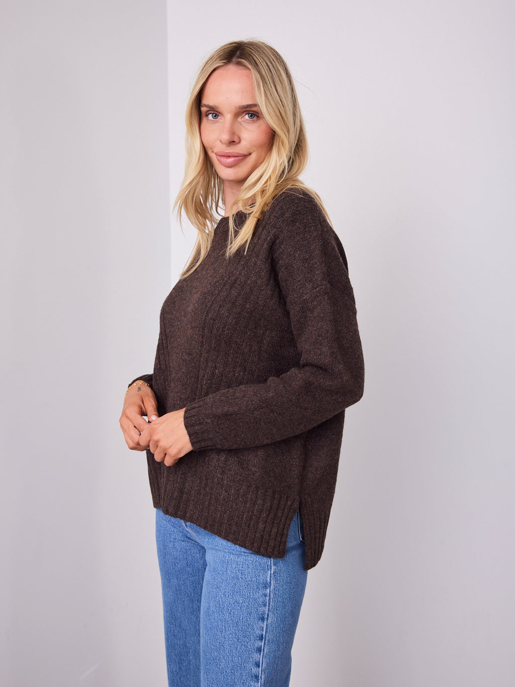 ALESSIA SLOUCH WOOL BLEND KNIT - CHOCOLATE