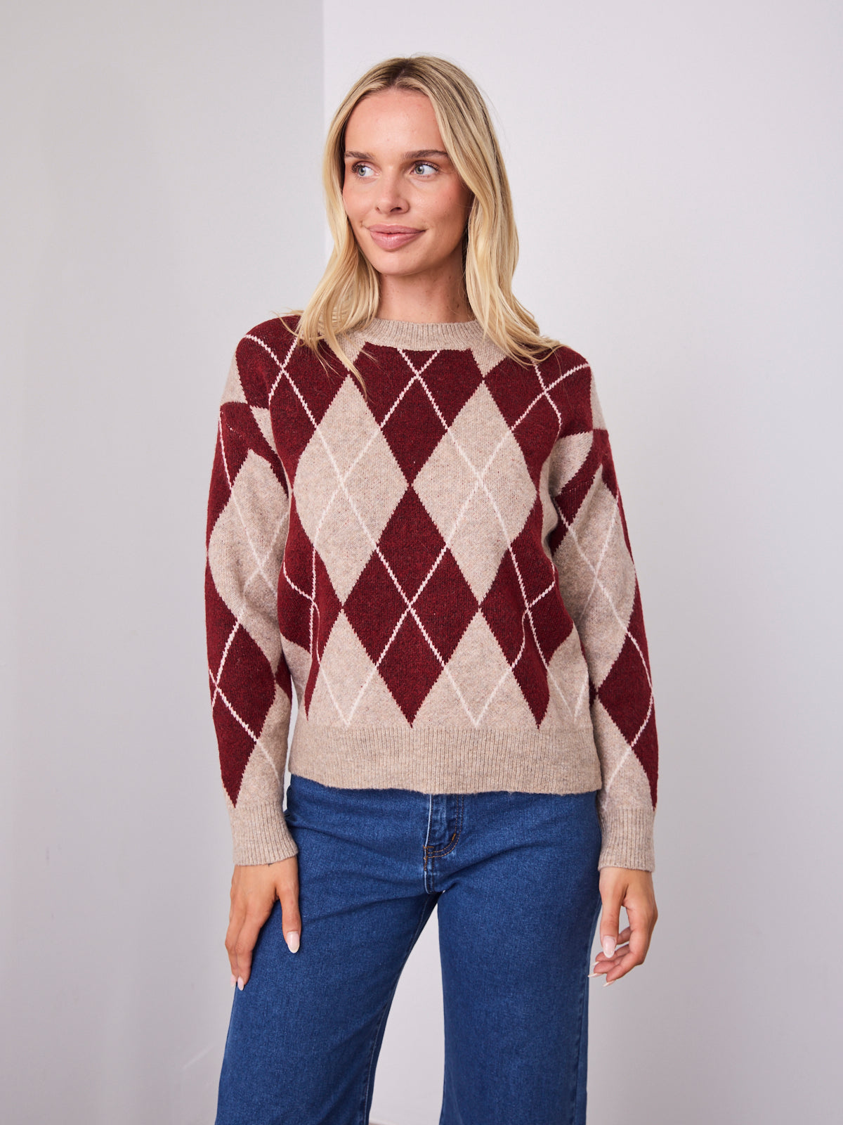 HAVAR KNIT - BEIGE/WINE