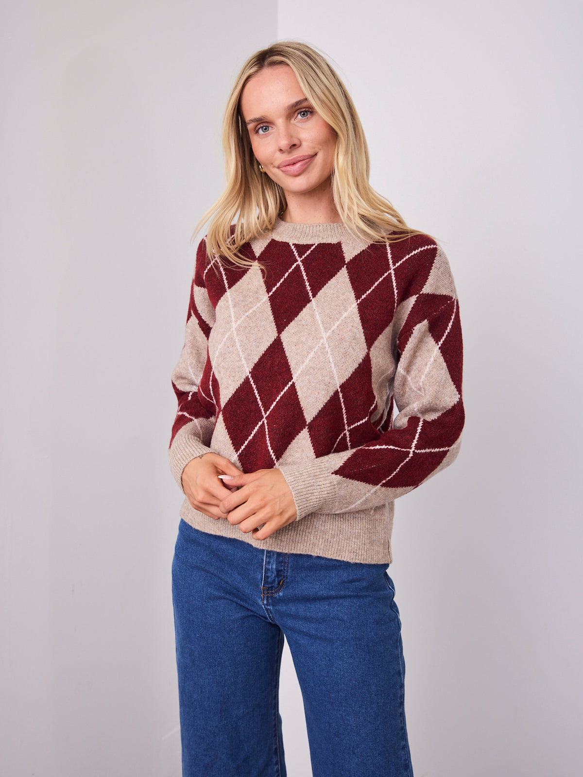 HAVAR KNIT - BEIGE/WINE