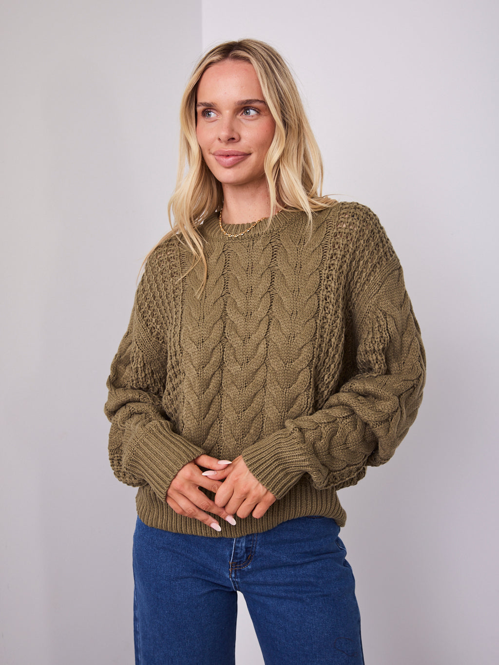 CARLA CABLE KNIT - KHAKI