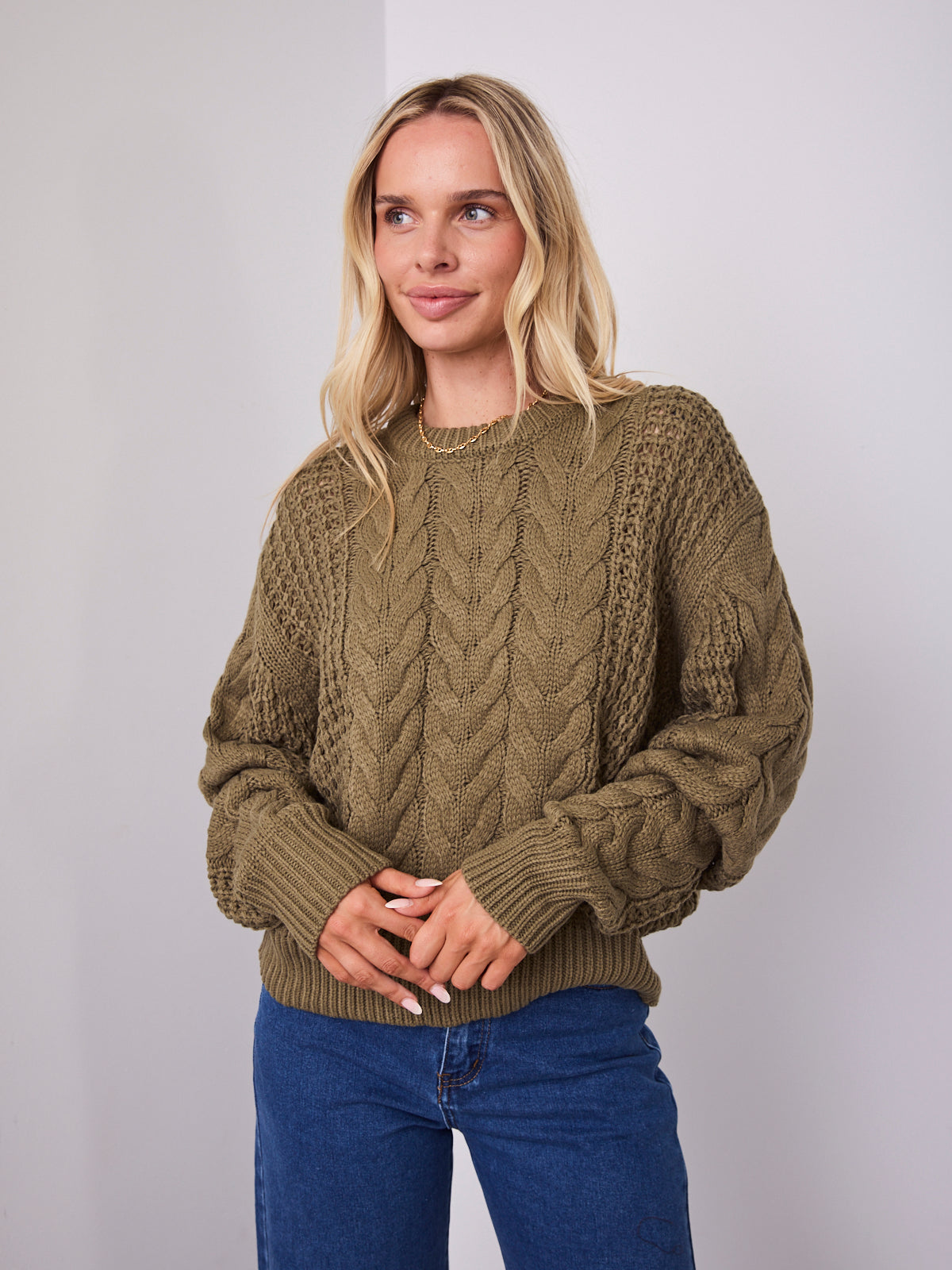 CARLA CABLE KNIT - KHAKI