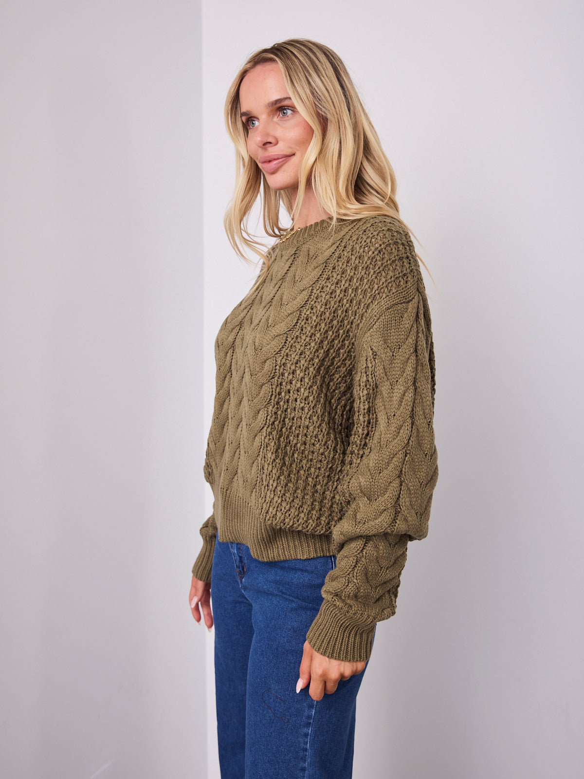 CARLA CABLE KNIT - KHAKI