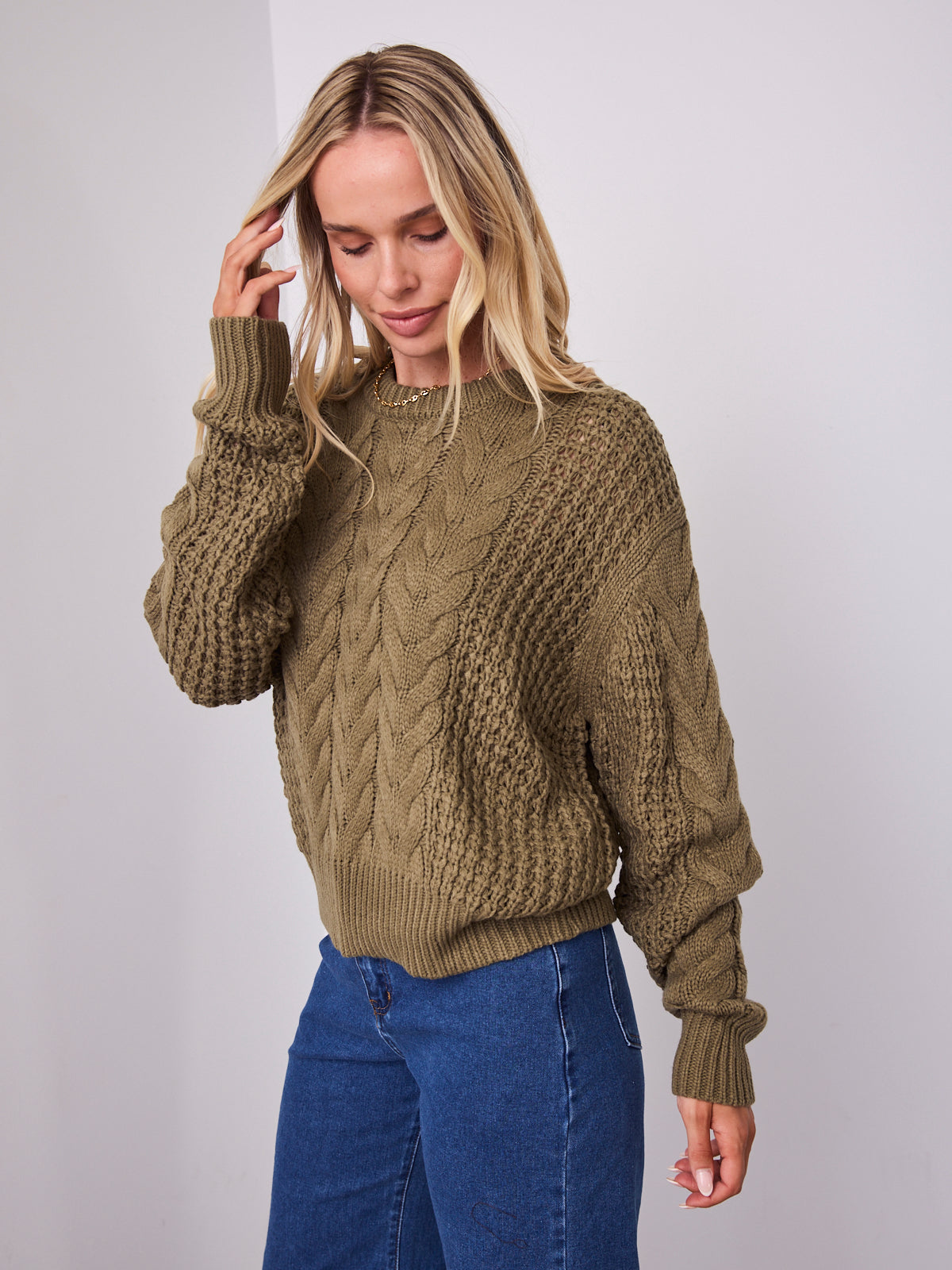 CARLA CABLE KNIT - KHAKI