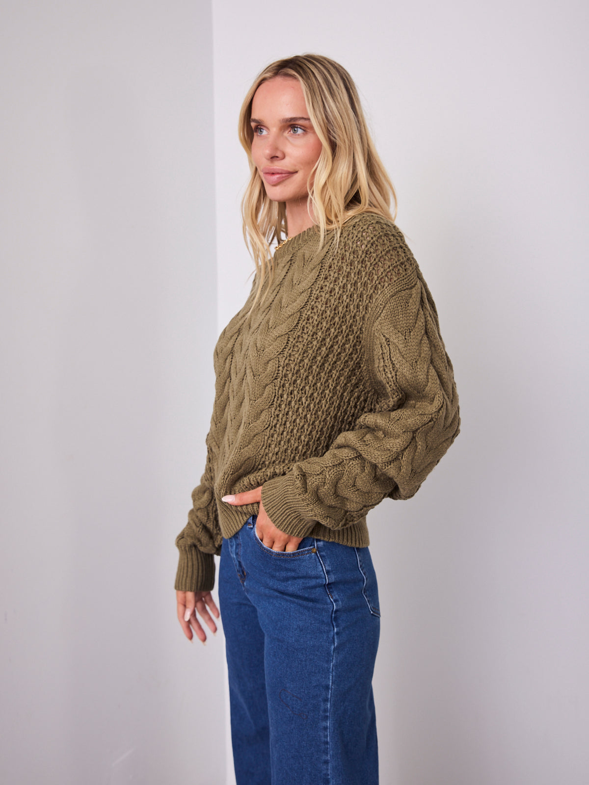 CARLA CABLE KNIT - KHAKI