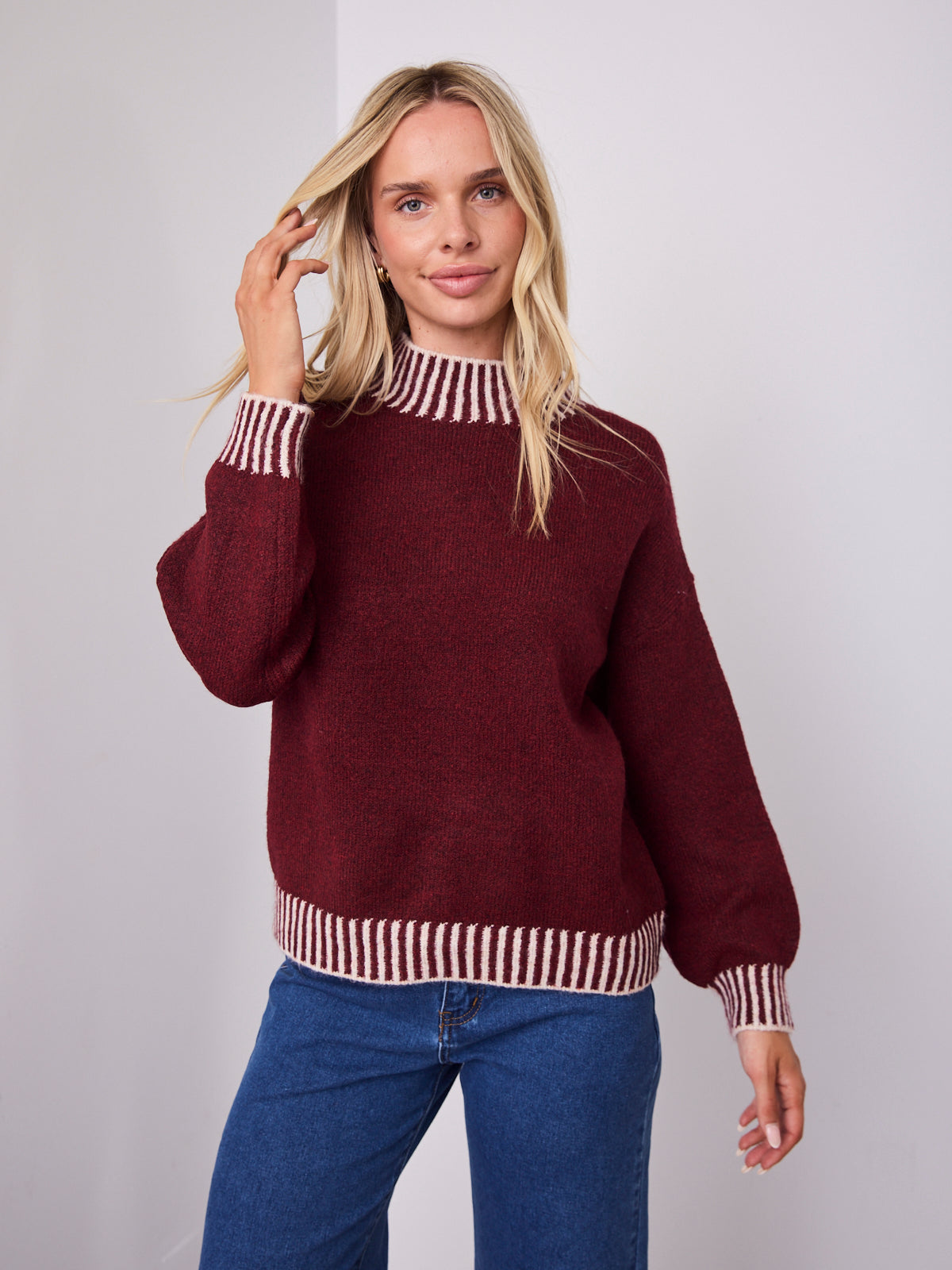 BESSIE STITCH KNIT - LATTE/WINE