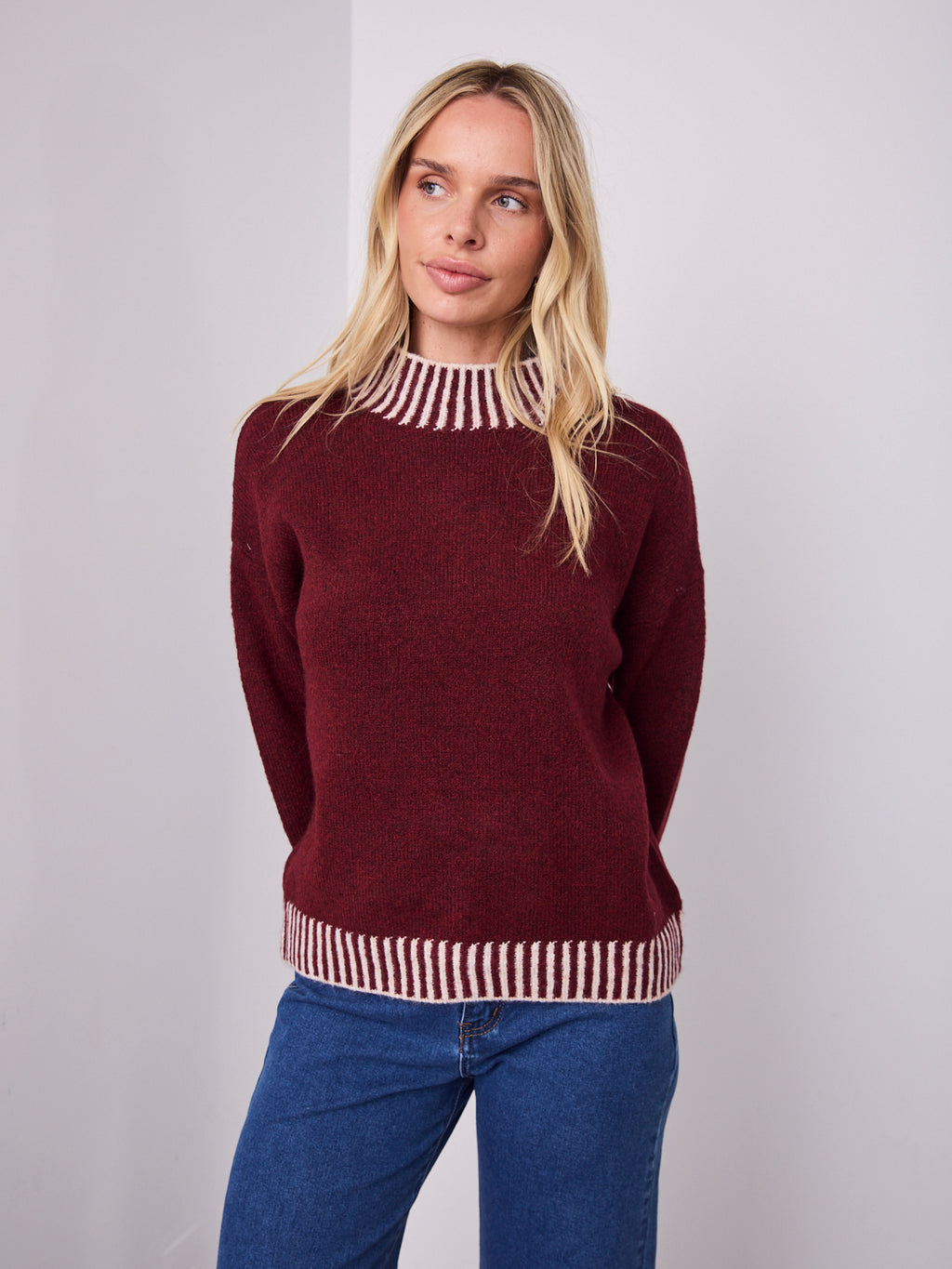BESSIE STITCH KNIT - LATTE/WINE