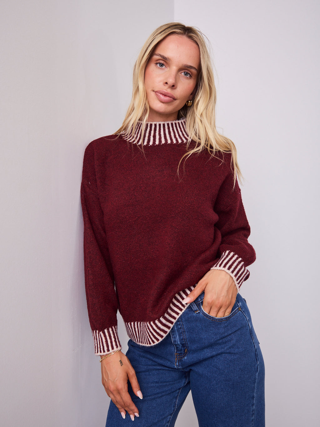 BESSIE STITCH KNIT - LATTE/WINE