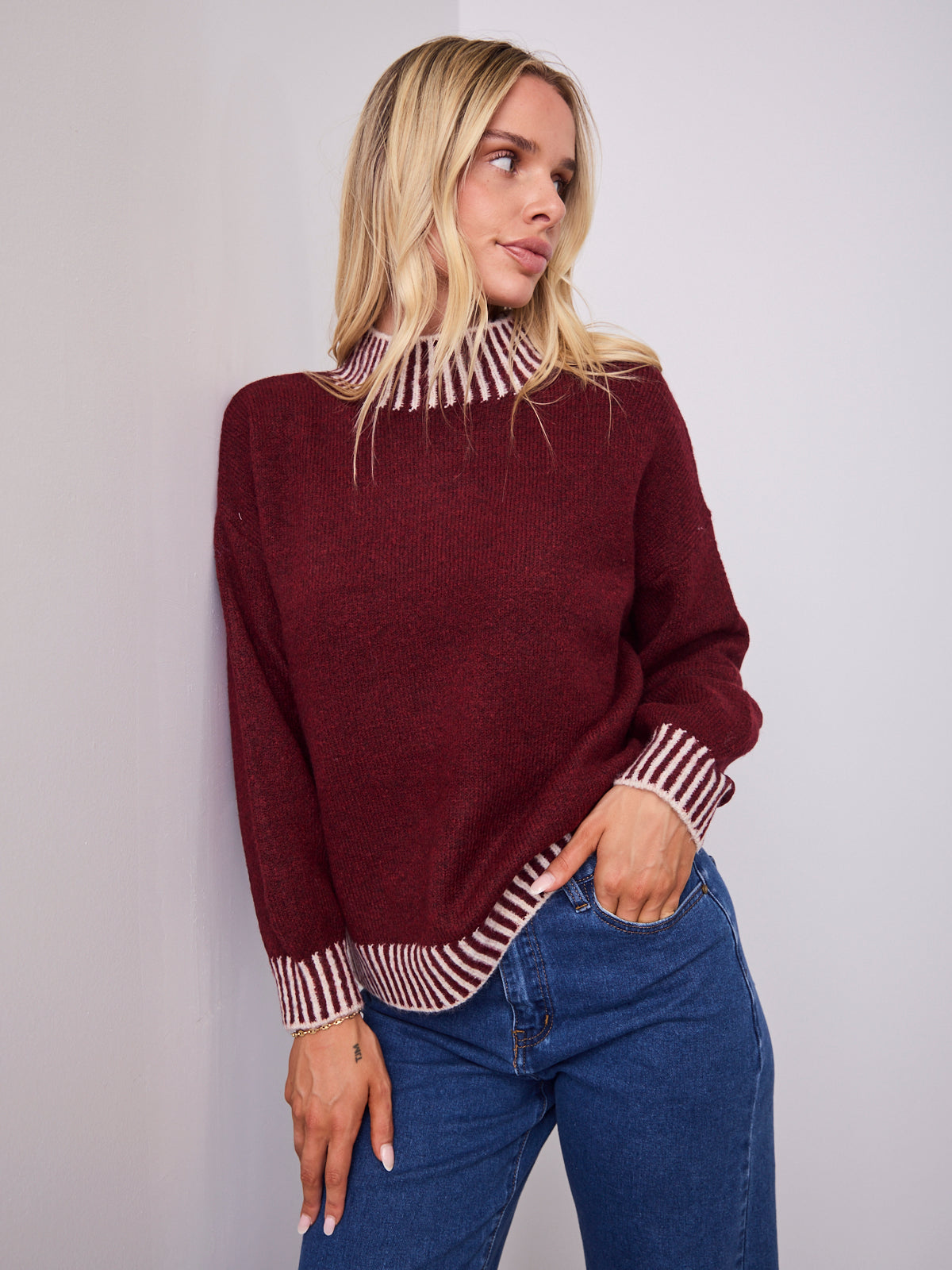 BESSIE STITCH KNIT - LATTE/WINE