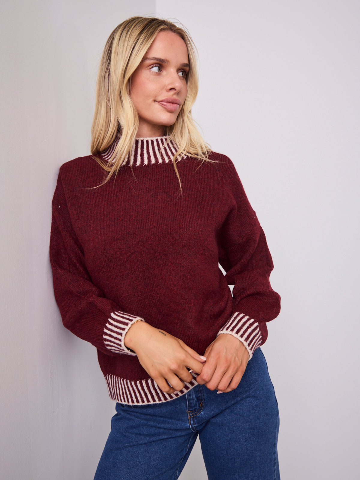 BESSIE STITCH KNIT - LATTE/WINE