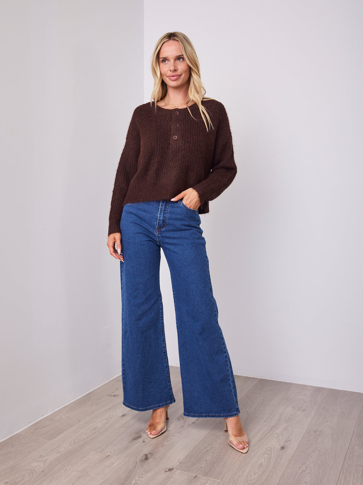 KIRA BUTTON KNIT - CHOCOLATE