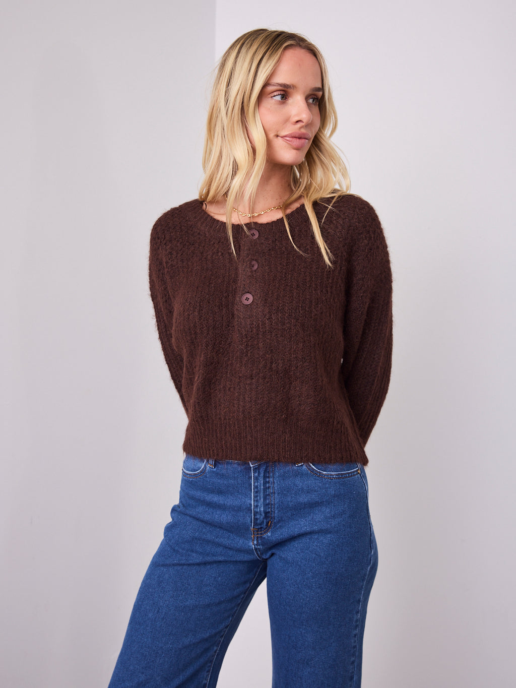 KIRA BUTTON KNIT - CHOCOLATE