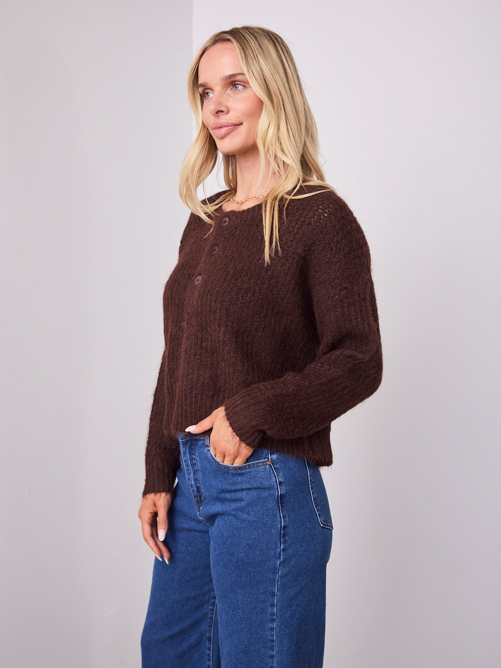 KIRA BUTTON KNIT - CHOCOLATE